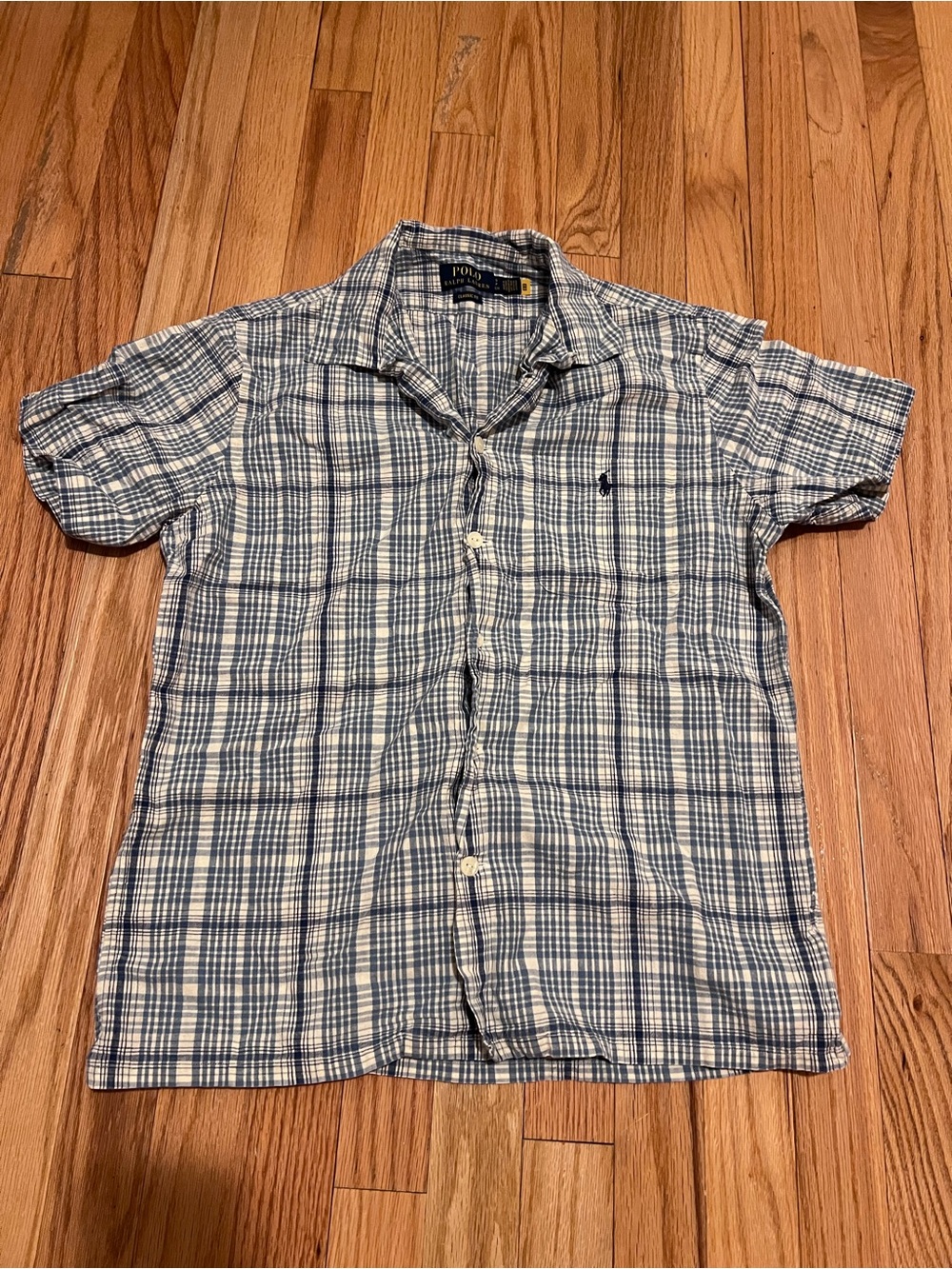 Polo by Ralph Lauren Navy and White Plaid Short-Sleeve Button-Down Shirt